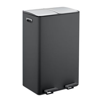 Relaxdays Relaxdays Cubo Basura Doble, 2 Compartimentos 30 Litros C/u, Botes Interiores Extra&iacute;bles, Pedal, Cocina, Negro/plateado