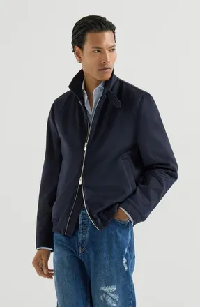 Brunello Cucinelli Virgin wool beaver cloth bomber jacket with zipper in Navy Blue at Nordstrom, Size 56 It