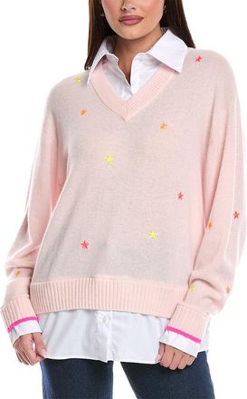 Brodie Star Shirting V-Neck Cashmere Sweater