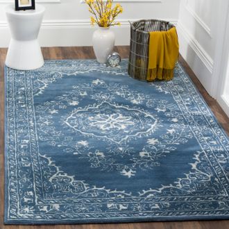 Safavieh Glamour Hand Made Area Rug, Blue Traditional Style Non-Shedding