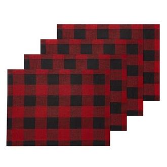 Solino Home Linen Placemats Set of 4, 14 x 19 Inch for Dining Table, Holiday and Everyday Table Decor - Buffalo Check in Red And Black at Nordstrom