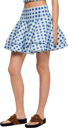 Sandro Short gingham linen skirt in Blu /White at Nordstrom, Size 38 Eu