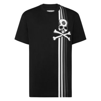Philipp Plein Tops, Heren, Zwart, L, Katoen, T-Shirt Ronde Hals Skull&Bones
