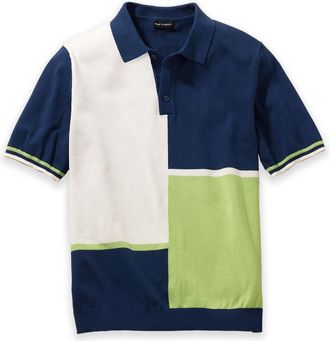 Paul Fredrick Cotton Three Button Polo Short Sleeve in Blue Multi at Nordstrom, Size Xx-Large