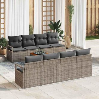 vidaXL Vidaxl - Conjunto De Sof&aacute; De Jard&iacute;n Con Coj&iacute;n 9 Pcs Gris Polirat&aacute;n