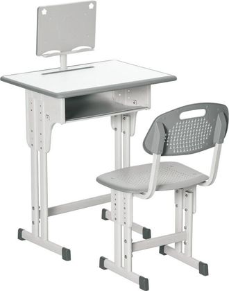 HOMCOM Homcom - Juego De Escritorio Y Silla Para Ni&ntilde;os De 6-12 A&ntilde;os Ajustable Con 1 Caj&oacute;n 1 Ranura Para L&aacute;piz Y 1 Estante Para Libros 60x45x90-102 Cm Azul