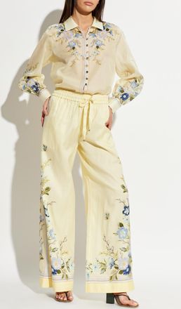 Self Portrait Floral Print Trousers, Womens, Yellow