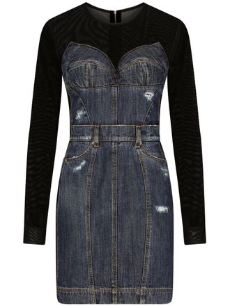 Dolce & Gabbana Abito corto denim a maniche lunghe - Blu