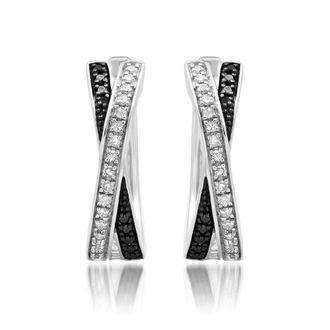 MAX + STONE Sterling Silver Black and White Diamond X Hoop Earrings (1/3 cttw, J-K Color, I2-I3 Clarity)