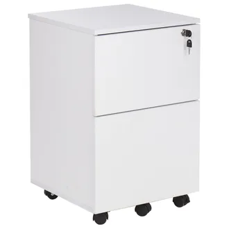 Beliani Armario De Oficina Industrial Madera De Ingenier&iacute;a 2 Cajones Para Documentos Ruedas Cerradura Con Llave Blanco Johnson