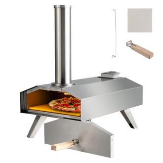 Costway Costway Portable Outdoor Pizza Oven Wood Pellet Fired Stainless Steel Pizza Maker Picnic in Silver