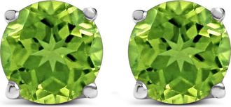 House of Brilliance 14K Gold 5X5MM Round Birthstone Solitaire Stud Earrings in Green Peridot | White at Nordstrom