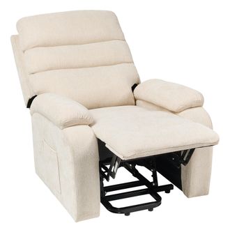 Beliani Sill&oacute;n Reclinable El&eacute;ctrico Tapizado De Tela Moderno Reposapi&eacute;s Elevable Revistero Beige Claro Rise