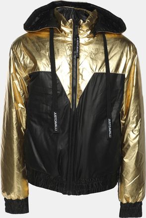 Just Cavalli Gold/black Nylon Bomber Hoodie Jacket