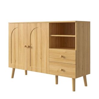 Urban Meuble Aparador efecto madera natural, 2 puertas, patas y tiradores macizos