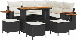 vidaXL Vidaxl - Conjunto De Sof&aacute; De Jard&iacute;n Con Coj&iacute;n 9 Pcs Negro Polirat&aacute;n