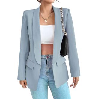 Generic Bleiser Elegantes para Mujer Long Sleeve Open Front Blazer Jacket Casual Work Office Suit Spring Fall 2025 Blue 3X-Large