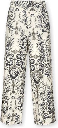 Elena Miro Geprinte Poplin Broek - Dames - Wijde Broeken - Zwart - M - Katoen - Broeken