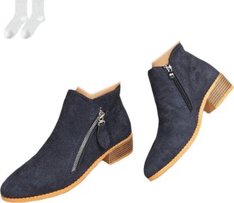 Generic Womens Ankle Boots in A Suede Look, Fashionable Ankle Boots with A Low Block Heel And Side Zipper, Comfortable Boots with A Round Toe for Everyday Wea