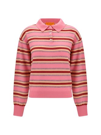 Guest In Residence Striped Kaschgora Polo Sweater - Pink