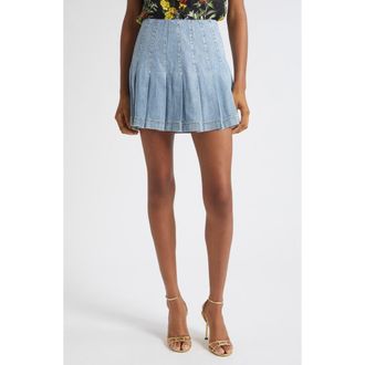 Alice & Olivia Carter Pleated Denim Miniskirt in Rockstar Blue at Nordstrom, Size 29