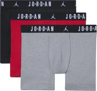 Nike Jordan Mens Jordan Dri-FIT Flight Cotton Boxer Briefs (3-Pack) in Red | JM0892-H24