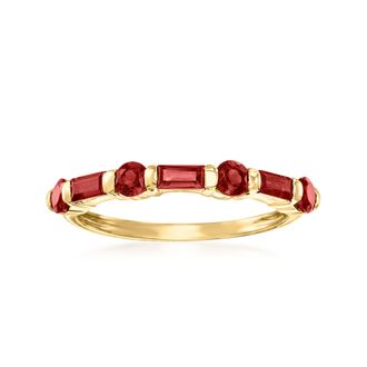 Ross-Simons Baguette and Round Garnet Ring in 14kt Yellow Gold