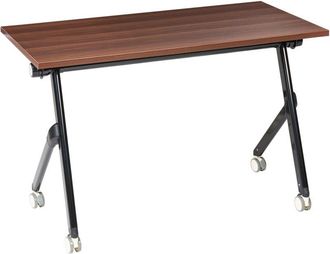 Beliani Escritorio Rectangular Moderno Plegable Con Ruedas Mesa M&oacute;vil Port&aacute;til 120 X 60 Cm Estructura De Metal Marr&oacute;n Oscuro Y Negro Bendi