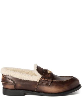 Miu Miu saddle-strap leather loafers - Brown