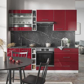 Vicco Mueble De Cocina Fame-line, Burdeos Brillo Intenso/blanco, 235 Cm Sin Encimera