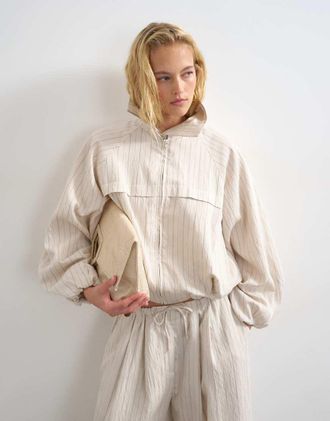 Topshop Giacca in modal avorio a righe in coordinato-Bianco