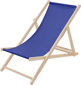 ECD Germany Ecd Germany - Silla De Playa Madera De Pino 3 Posiciones De Reclinaci&oacute;n Plegable Tumbona Tradicional Para Jard&iacute;n O Balc&oacute;n Azul Oscuro Impermeable Hast