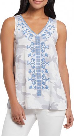 Tribal Sacha Sleeveless Blouse In White And Gray/blue