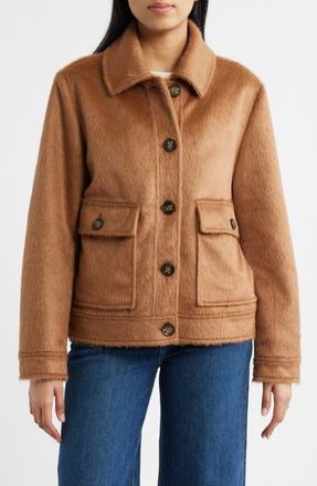 Bernardo Faux Calf Hair Trucker Jacket in Camel at Nordstrom, Size Small