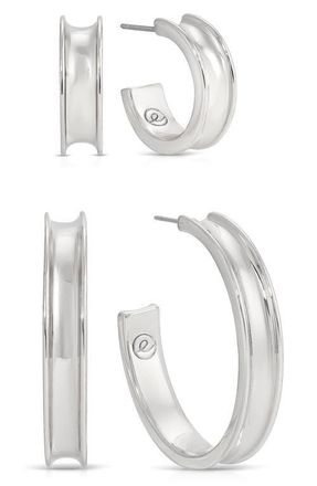 Ettika Groove Set of 2 Hoop Earrings in Silver at Nordstrom