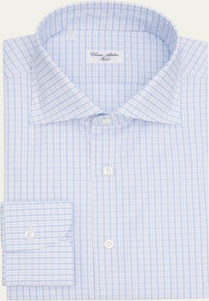 Cesare Attolini Mens Grid-Check Cotton Dress Shirt
