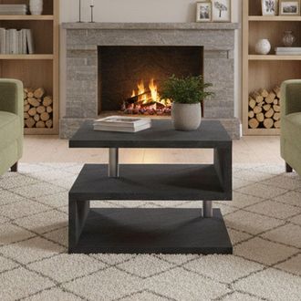 Dmora Mesa De Centro Gianni, Mesita De Sal&oacute;n, Mueble Bajo De Almacenaje, Mesa De Centro, 55x55h41 Cm, Pizarra, Con Embalaje Reforzado - Dmora