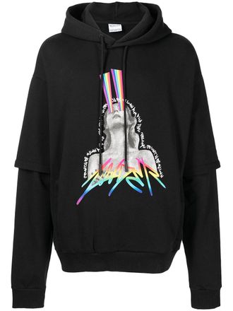 Marcelo Burlon graphic-print layered hoodie - men - Cotton - L - Black