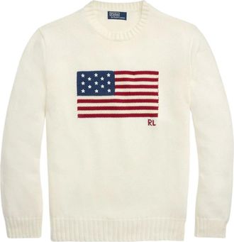Polo Ralph Lauren Truien & Vesten, Heren, Beige, L, Katoen, Flag Cotton Crewneck Sweater