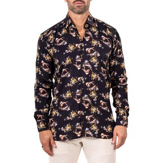 Maceoo Fibonacci Marthyr 0258 Contemporary Fit Button-Up Shirt in Black at Nordstrom, Size 4