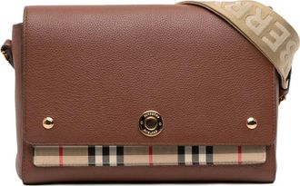 Burberry 2018-2025 Leather and House Check Canvas Note crossbody bag - Marrone