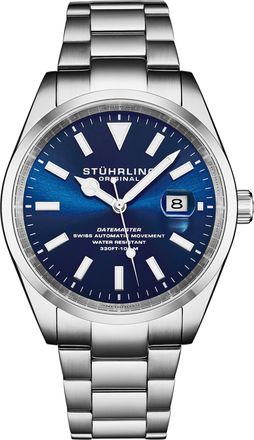 St&uuml;hrling Mens Datemaster Heritage Automatic 1025 Mens 42mm - Blue Stainless Steel - One Size