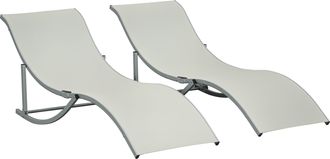 OUTSUNNY 2 Tumbonas Plegables En Forma De S Ergon&oacute;mica Con Marco De Aluminio Texteline Para Piscina Patio Jard&iacute;n Terraza 165x61x63 Cm