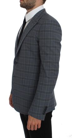 Dolce & Gabbana Mens Blue Checkered Slim Fit Blazer Jacket Cotton Clothing