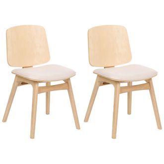 Beliani Conjunto De 2 Sillas De Comedor Estructura De Madera Asiento De Tela Sin Reposabrazos Marr&oacute;n Claro Y Beige Claro Charleston