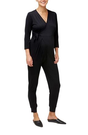 Nom Maternity Amabella Maternity & Nursing Wrap Jumpsuit in Black at Nordstrom, Size X-Small