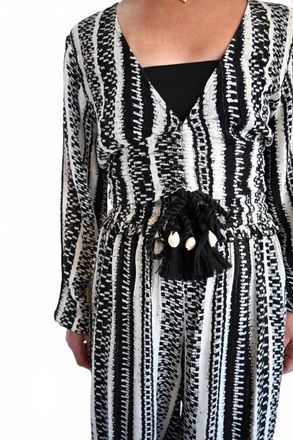 Vintage Havana Geo Stripe Printed Long Sleeve Top In Black/white