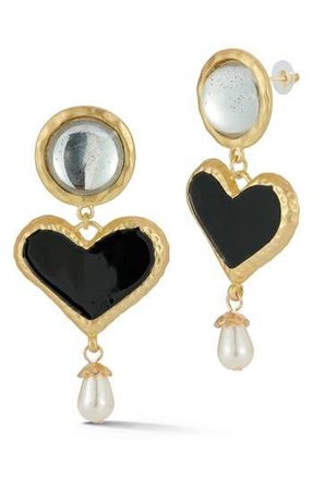 Sphera Milano Enamel Heart & Faux Pearl Drop Earrings in Gold at Nordstrom Rack