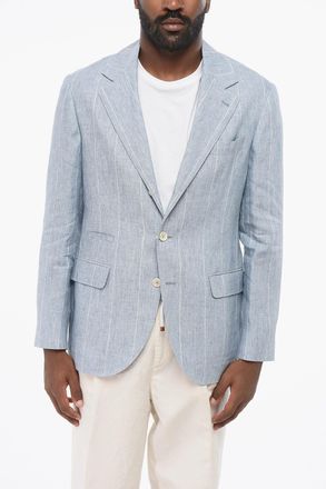 Brunello Cucinelli Blazer in Lino Gessato con Design Slim Fit Brunello Cucinelli