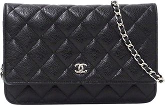Chanel Black Grained Calfskin Chain/Shoulder Wallet (Pre-Owned)
